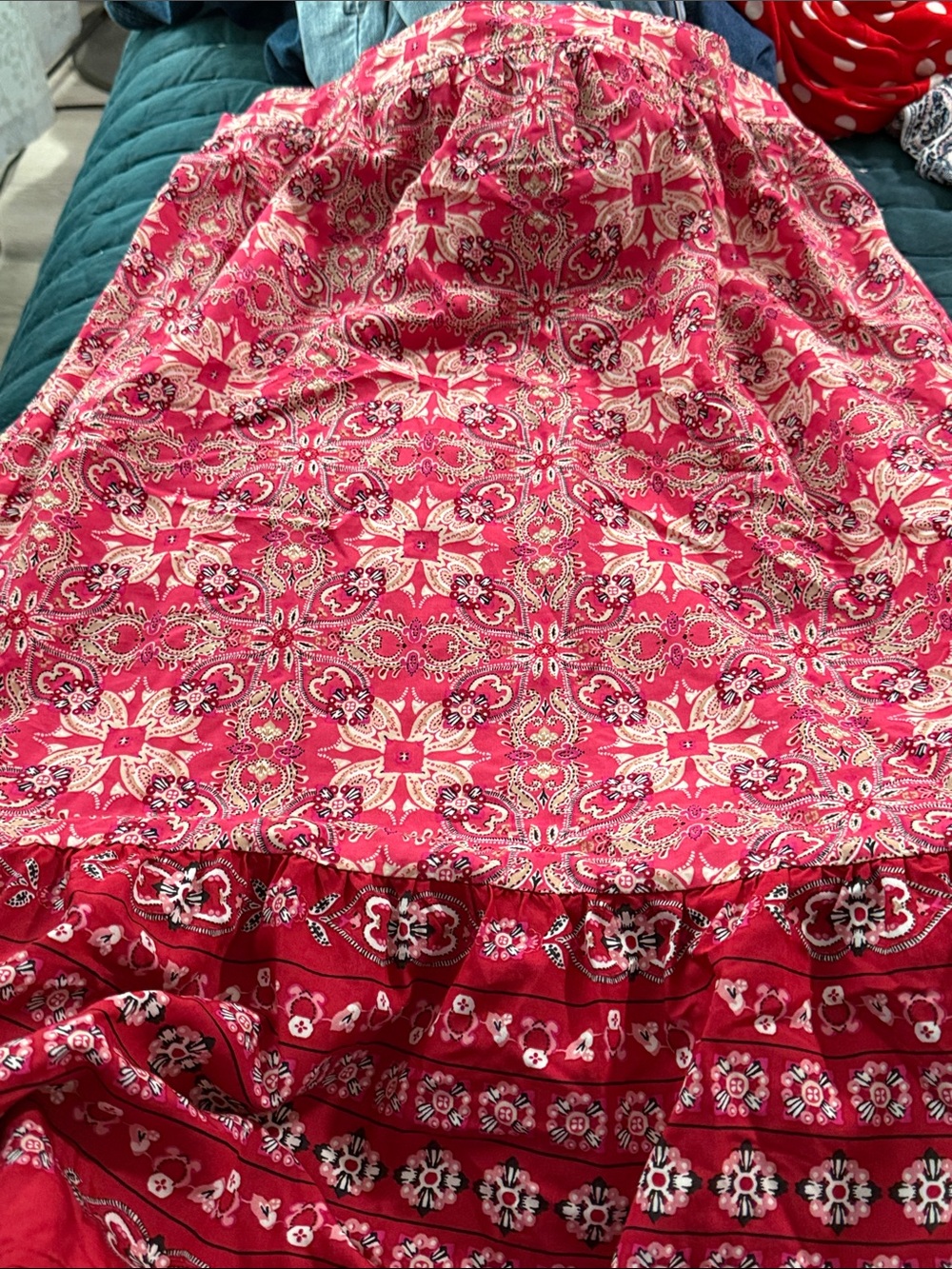LOFT Red Pink Paisley-Print Maxi Skirt